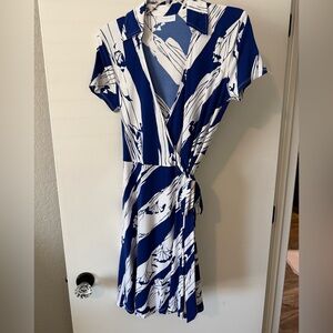 Blue and White Wrap Dress